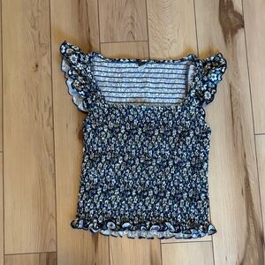 Old Navy Navy Floral Smocked Blouse